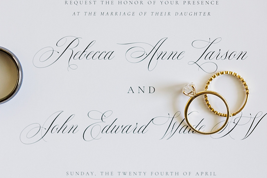 rings on top of wedding invitation
