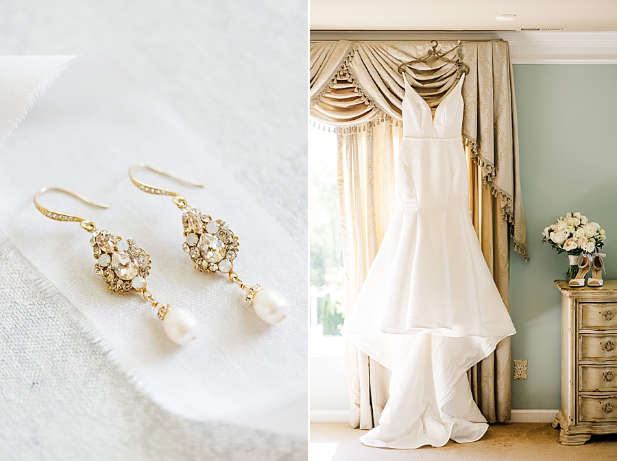 wedding dress and earrings detail shots