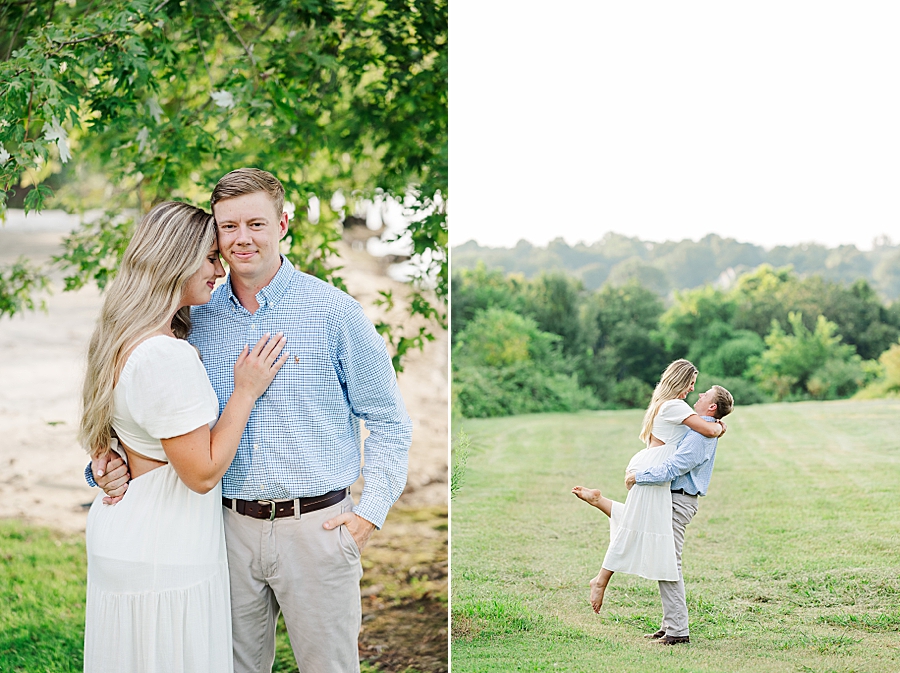 couple in open field at sunset engagement session