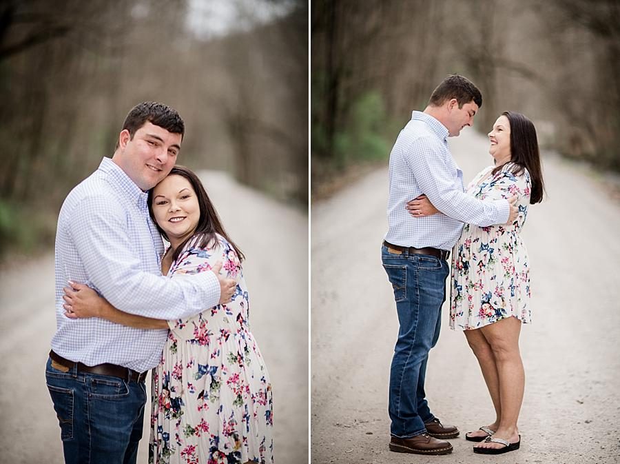 Hugging couple at this Norris Dam Engagement Photos by Knoxville Wedding Photographer, Amanda May Photos.