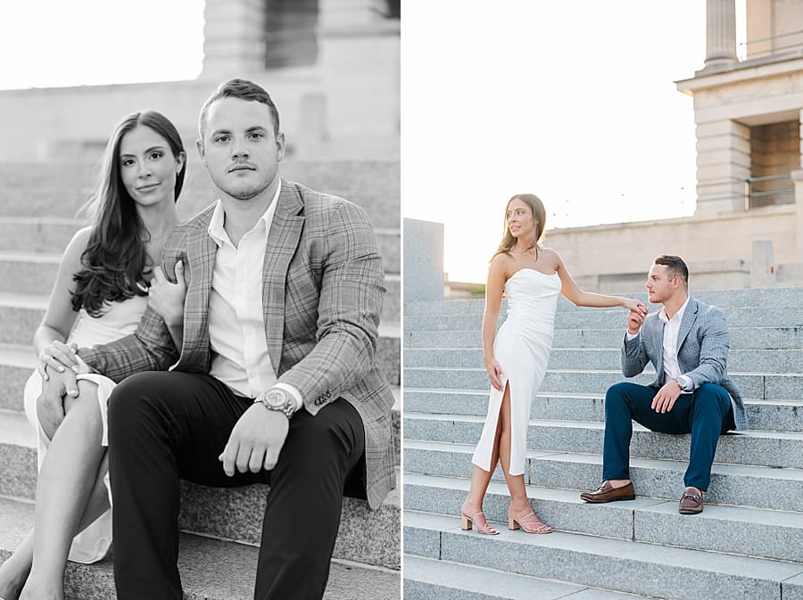 couple on stairs during engagement