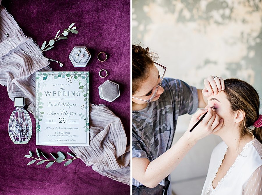 Invitation suite flat lay at this Wedding at The Standard by Knoxville Wedding Photographer, Amanda May Photos.