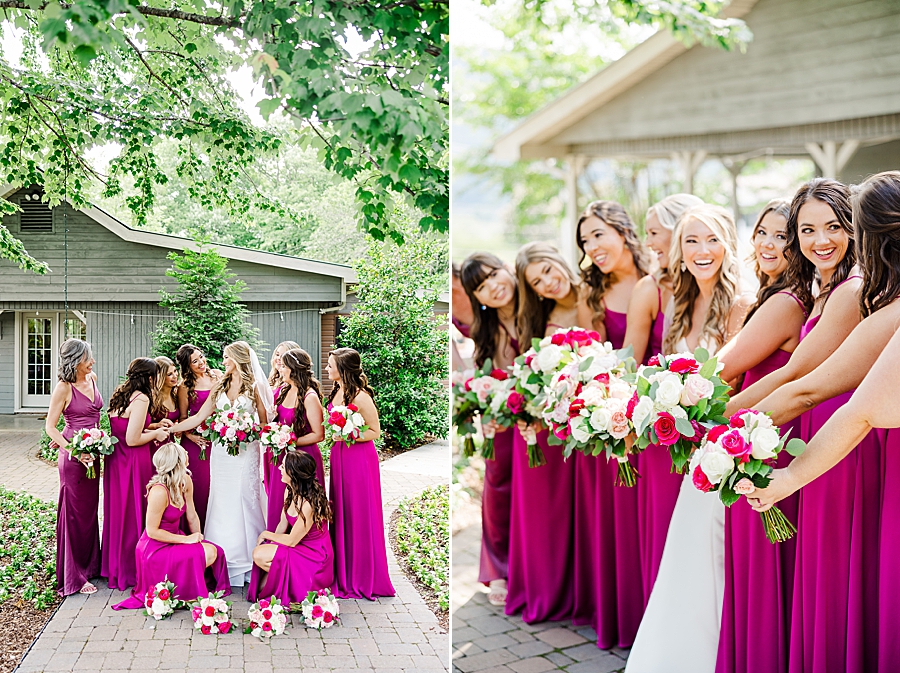 bridesmaids fluffing wedding dress at the venue chattanooga