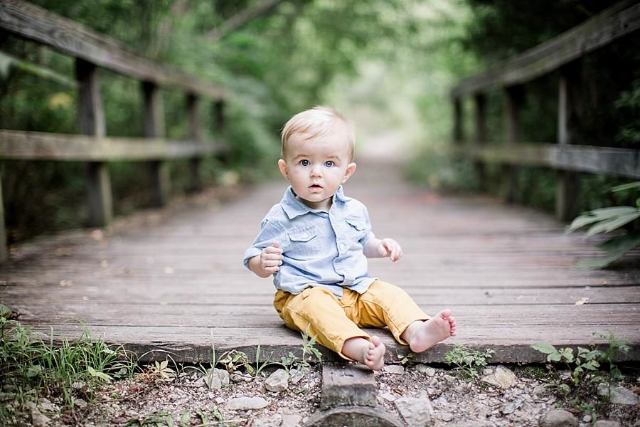 Yellow pants at this Meads Quarry 9 month photos session by Knoxville Wedding Photographer, Amanda May Photos.