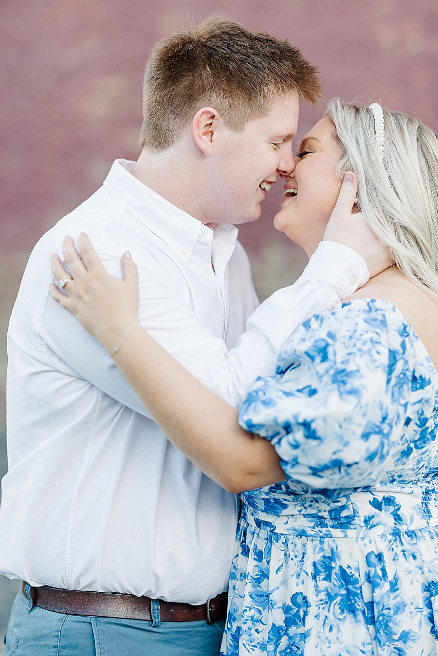 girl wearing pearl headband at ut campus engagement session