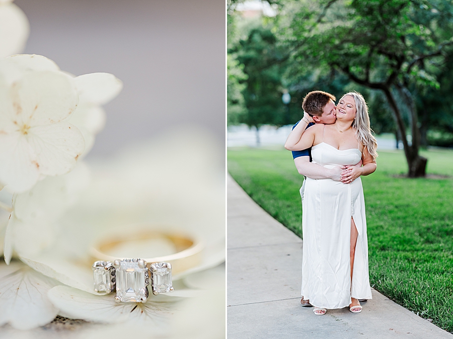 diamond ring at ut campus engagement