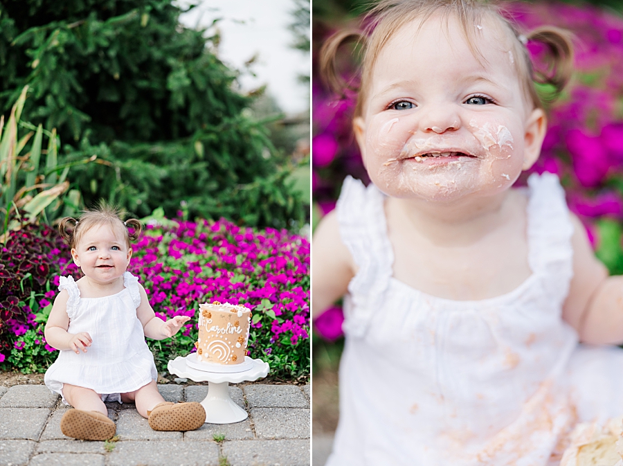 smiling baby at ut gardens cake smash