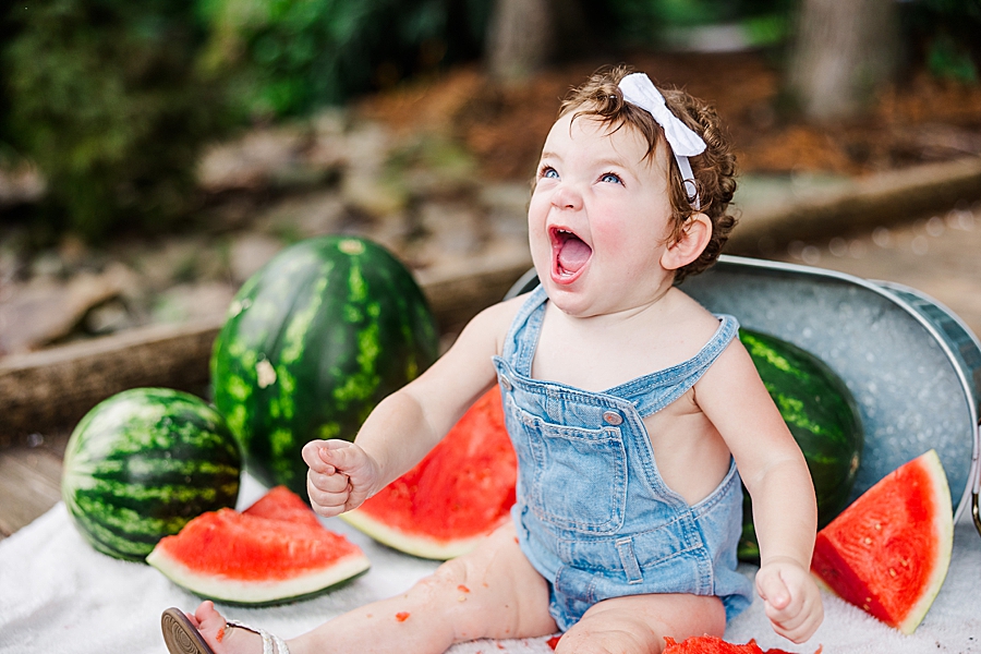 happy baby at ut gardens watermelon session