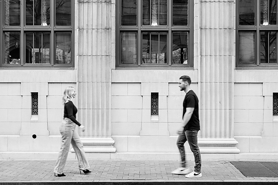 black and white blurry urban engagement photo