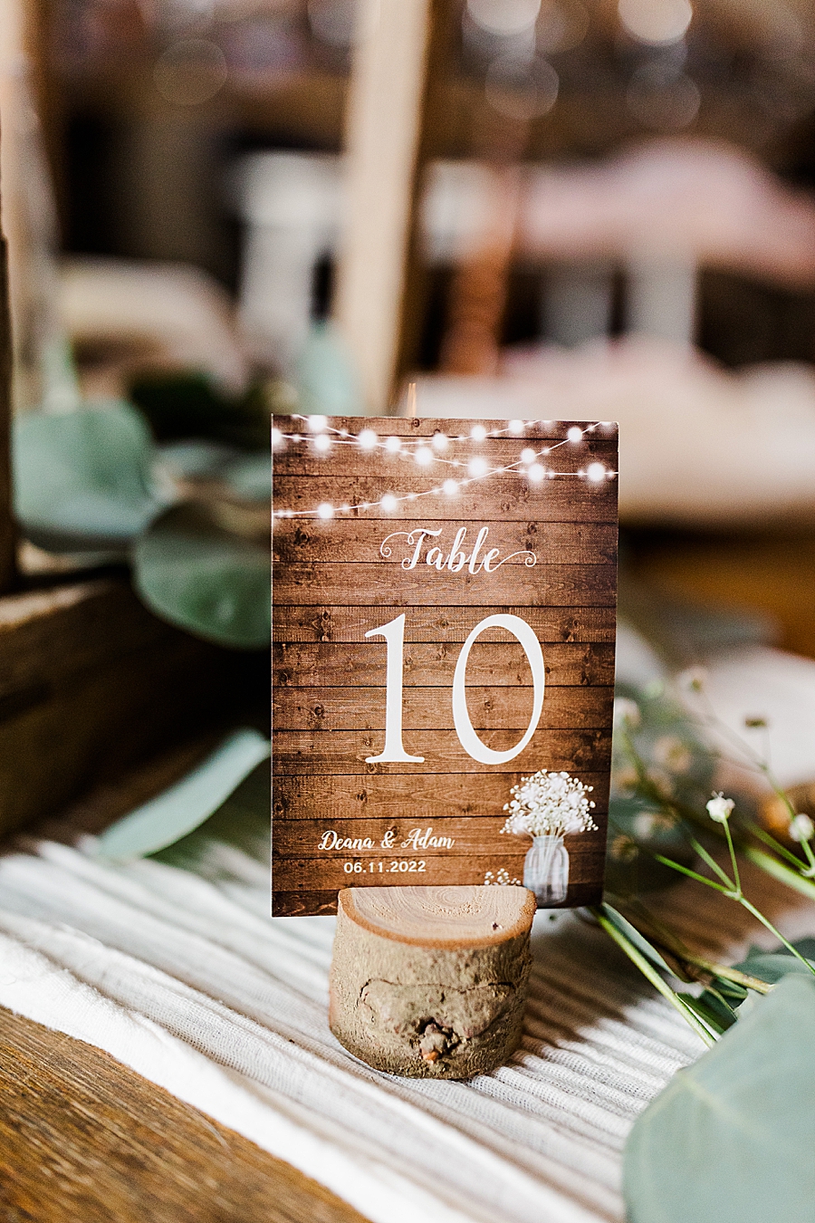 table number at vintage barn reception