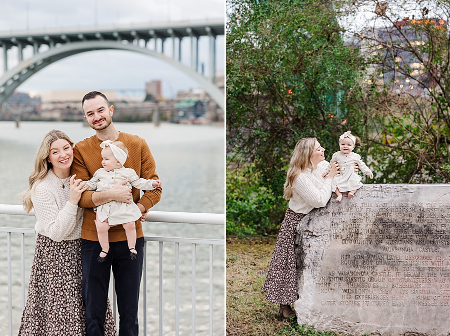 baby sitting on rock at volunteer landing 9 month session