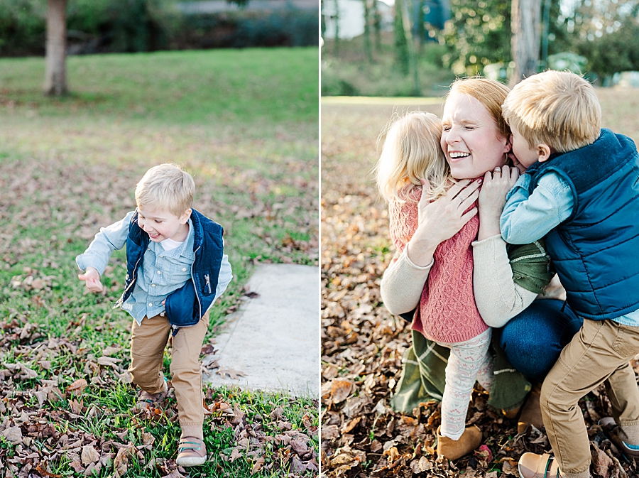 mom hugging kids at fall family session