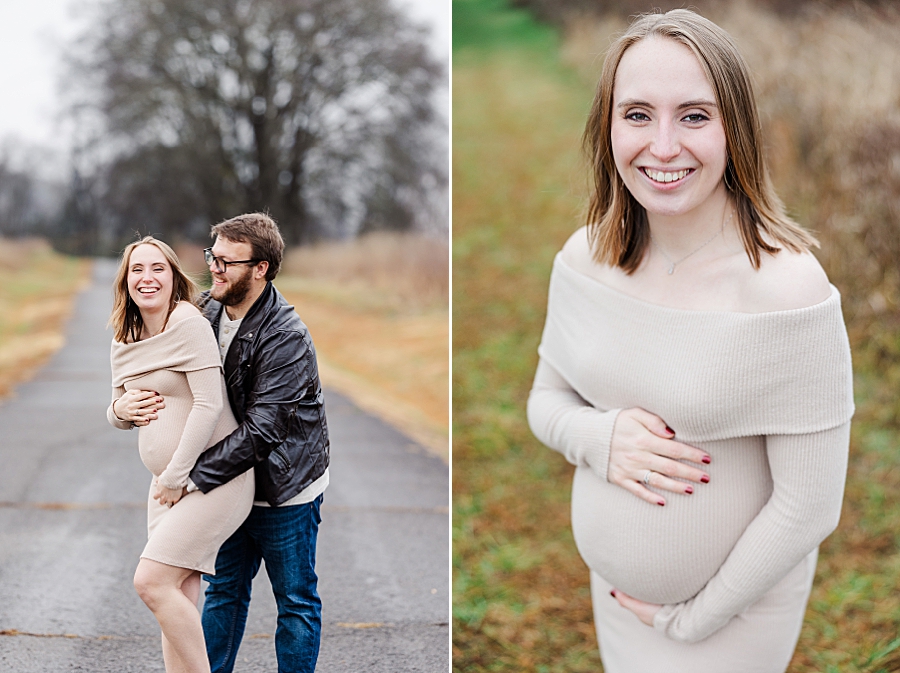 happy couple at winter maternity