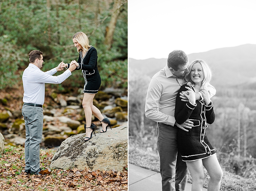 black and white winter mountain engagement