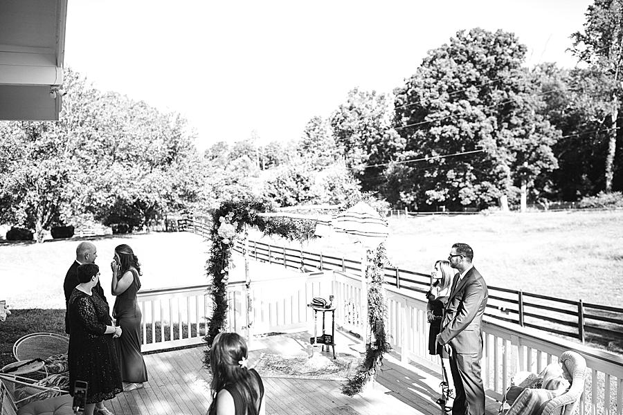 black and white ceremony site at airbnb elopement