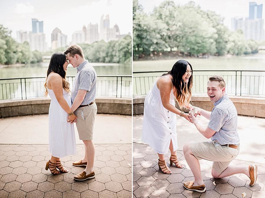 Down on one knee at this Piedmont Park Proposal by Knoxville Wedding Photographer, Amanda May Photos.