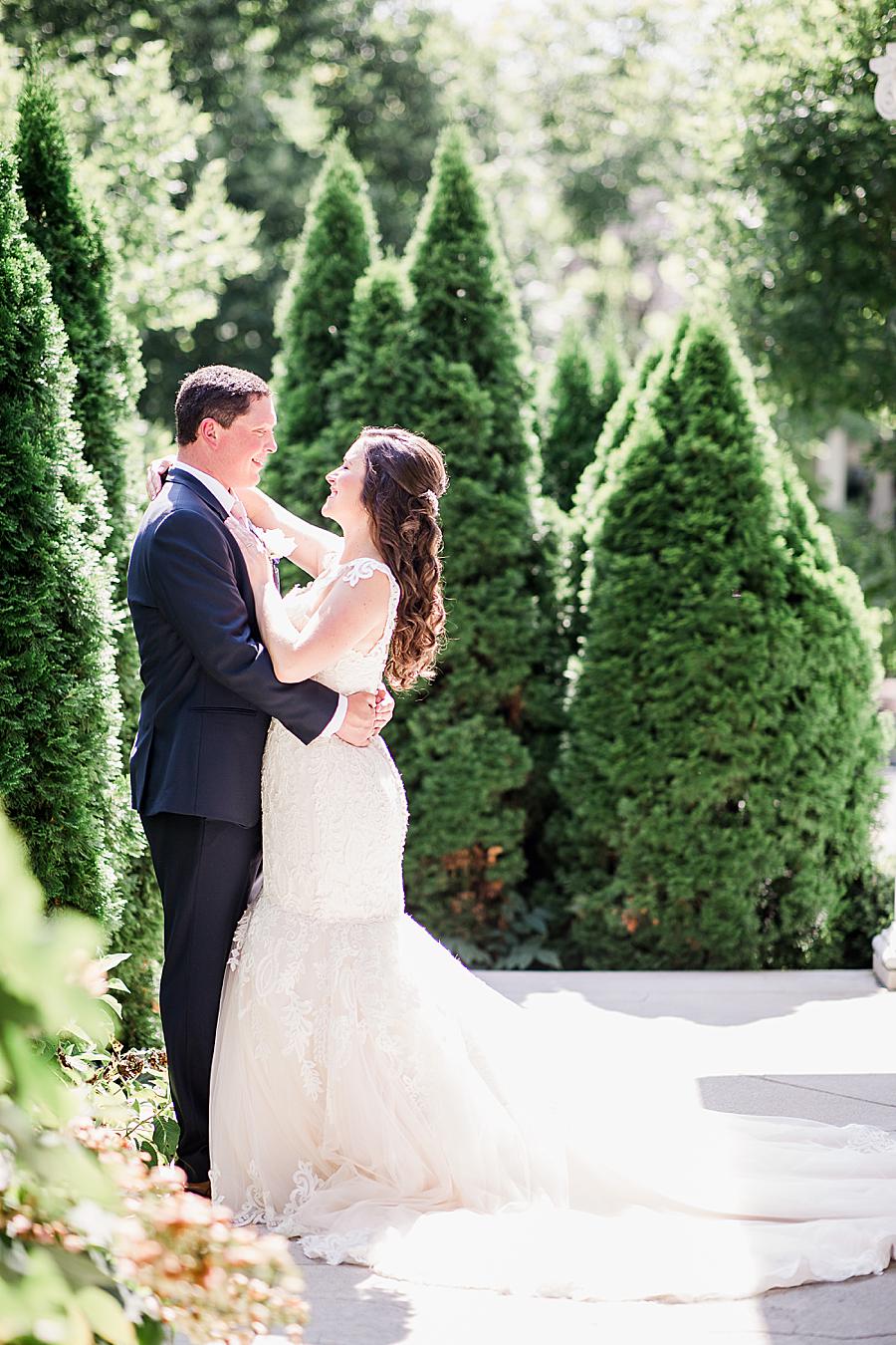 bride with arms around groom