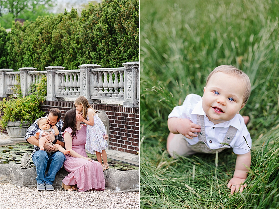 baby in field at family session at baxter gardens