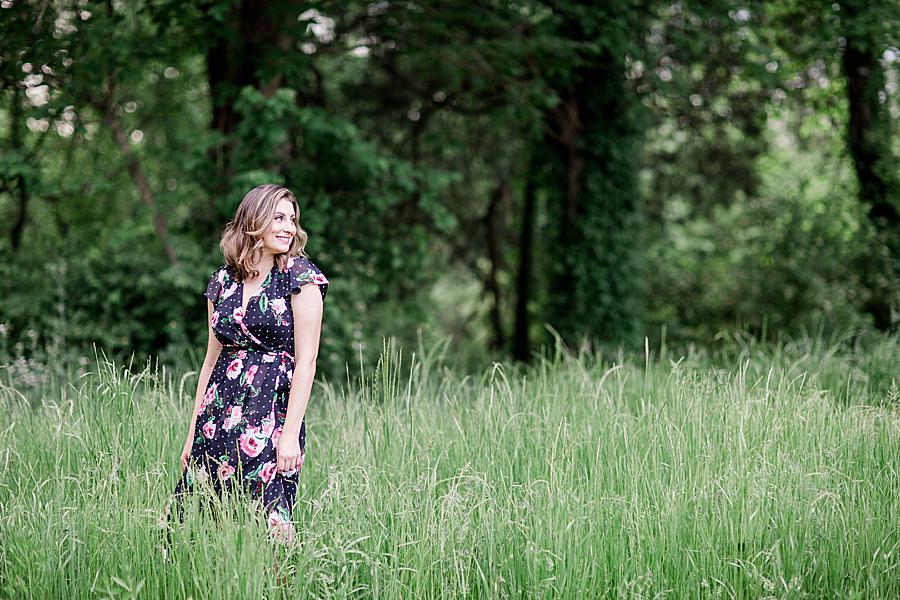 Floral dress at this Forks of the River Senior session by Knoxville Wedding Photographer, Amanda May Photos.