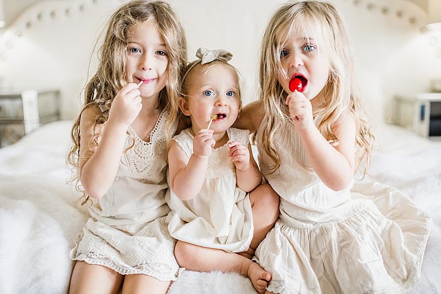 Lollipops at this 12 month lifestyle session by Knoxville Wedding Photographer, Amanda May Photos.