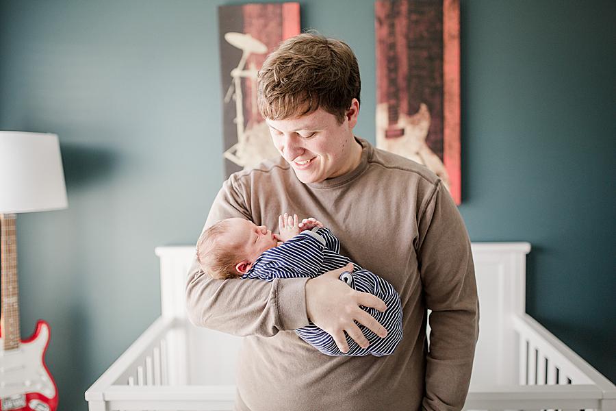 Dad and baby at this lifestyle newborn session by Knoxville Wedding Photographer, Amanda May Photos.