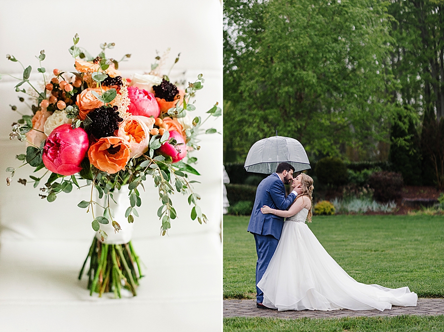 Bridal bouquet at rainy castleton farms wedding