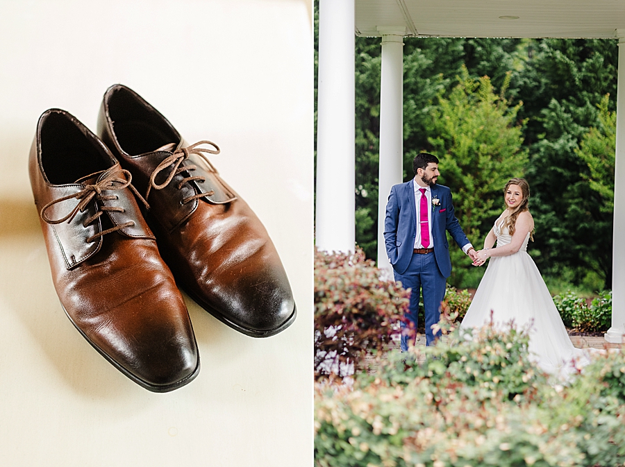 Groom’s shoes at rainy castleton farms wedding