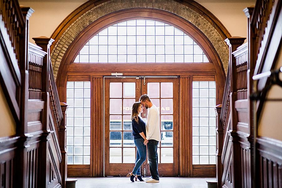 Arched windows at this Southern Railway Station Engagement by Knoxville Wedding Photographer, Amanda May Photos.