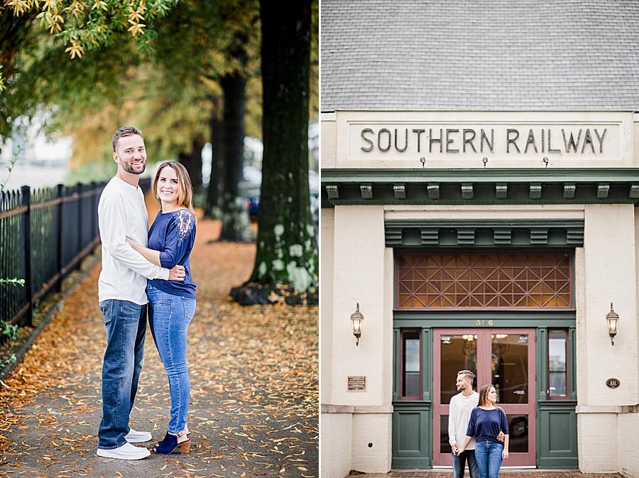 Southern Railway sign at this Southern Railway Station Engagement by Knoxville Wedding Photographer, Amanda May Photos.