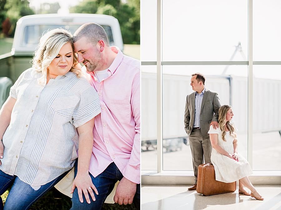 Sitting on suitcase at this engagement session by Knoxville Wedding Photographer, Amanda May Photos.